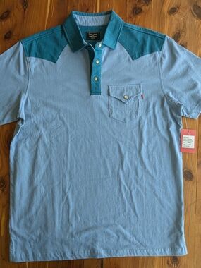 Kimes Ranch Light Blue Polo with Teal Western Yoke